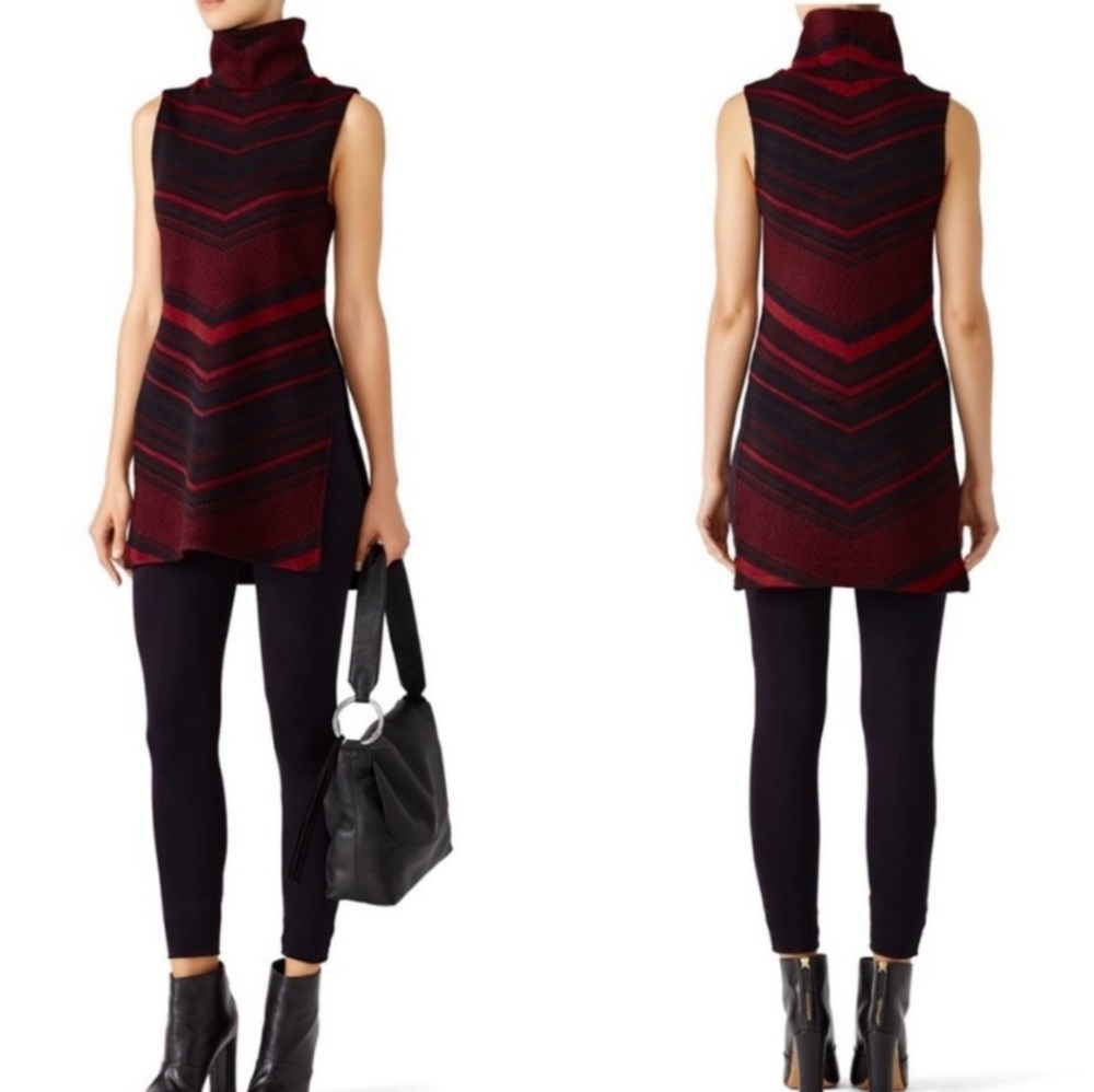 Amanda Uprichard sweater-knit tunic, red/black geometric stripe pattern, L